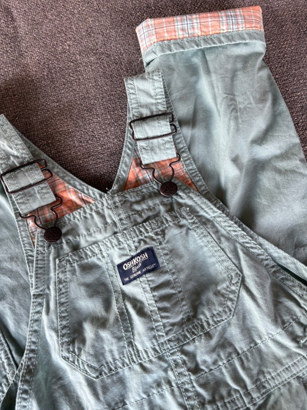 OshKosh B'gosh Coveralls Overalls with Orange Plaid Trim Farm Girl Sz 4 - Picture 2 of 7